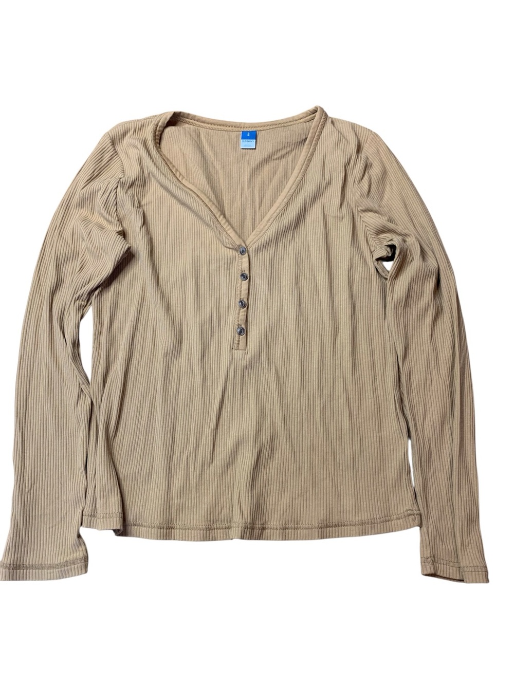 Old Navy Rib Knit Button-Front Long Sleeve Top Camel Brown Size L
